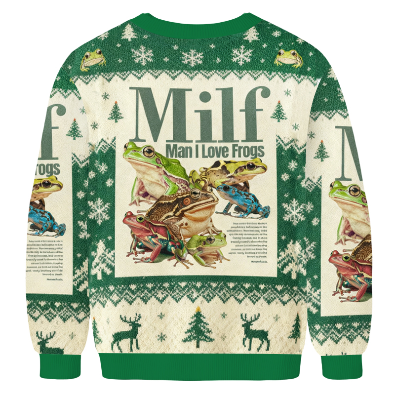 Baddiecat Man I Love Frogs Meme Christmas Ugly Sweatshirt