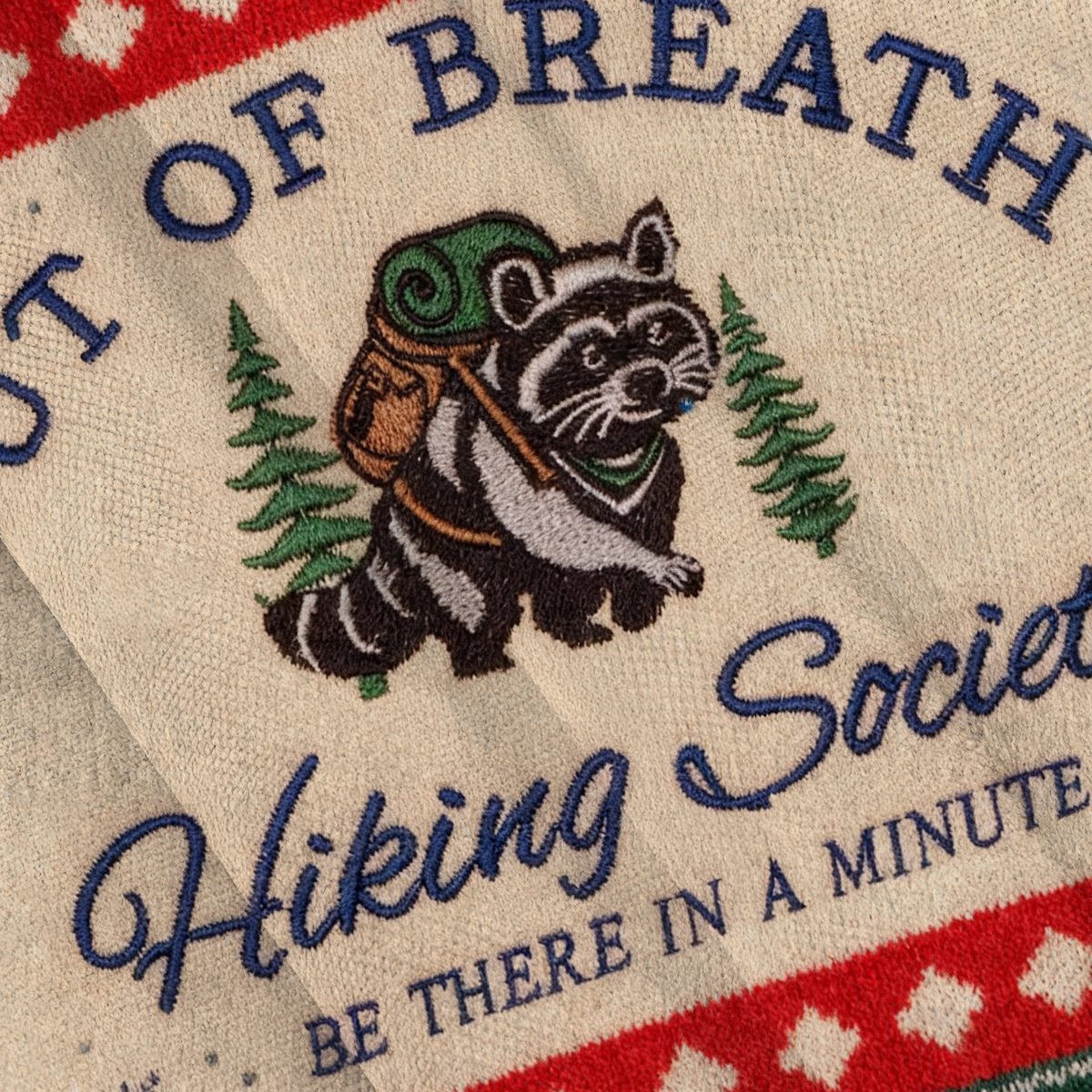 Baddiecat Out Of Breath Funny Raccoon Hiking Christmas Ugly Sweatshirt