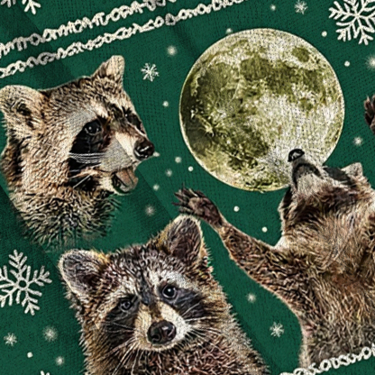 Baddiecat Raccoons Howling At Moon Christmas Ugly Sweatshirt
