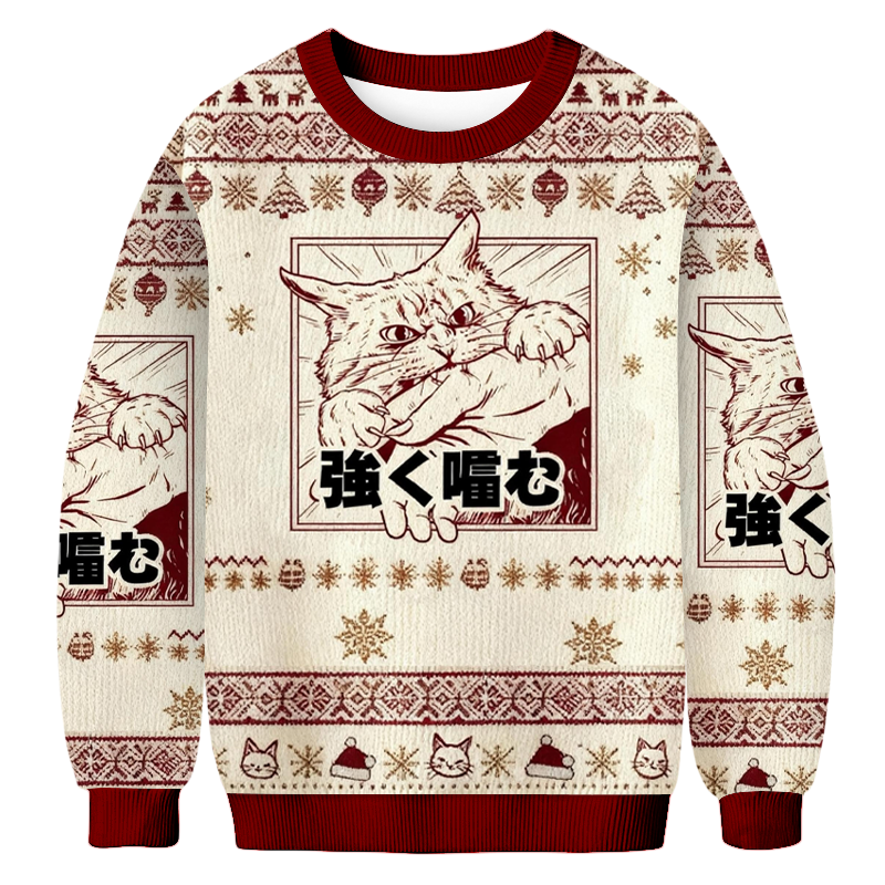 Tokyoviva The Cat Bit Hard Christmas Ugly Sweatshirt