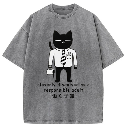 Cat At Work Japan Washed T-Shirt