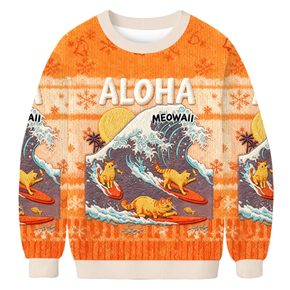 Baddiecat Free Surfing Cat Christmas Ugly Sweatshirt