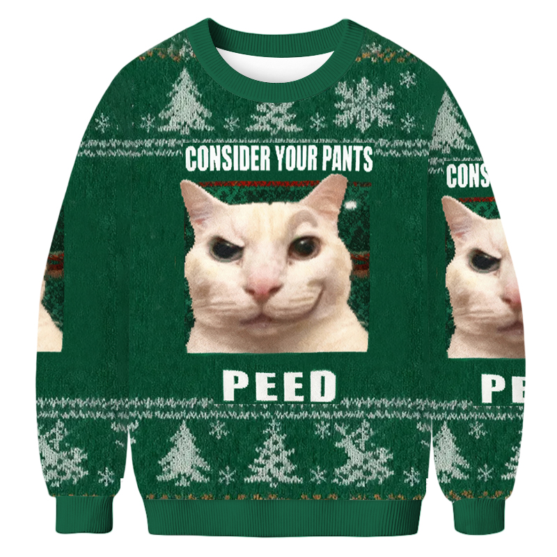 Baddiecat Consider Your Pants Peed Cat Meme Christmas Ugly Sweatshirt