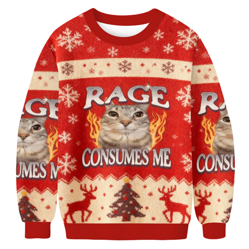 Baddiecat Rage Consumes Me Christmas Ugly Sweatshirt