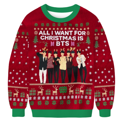 Baddiecat All I Want For Christmas Is BTS Christmas Ugly Sweatshirt