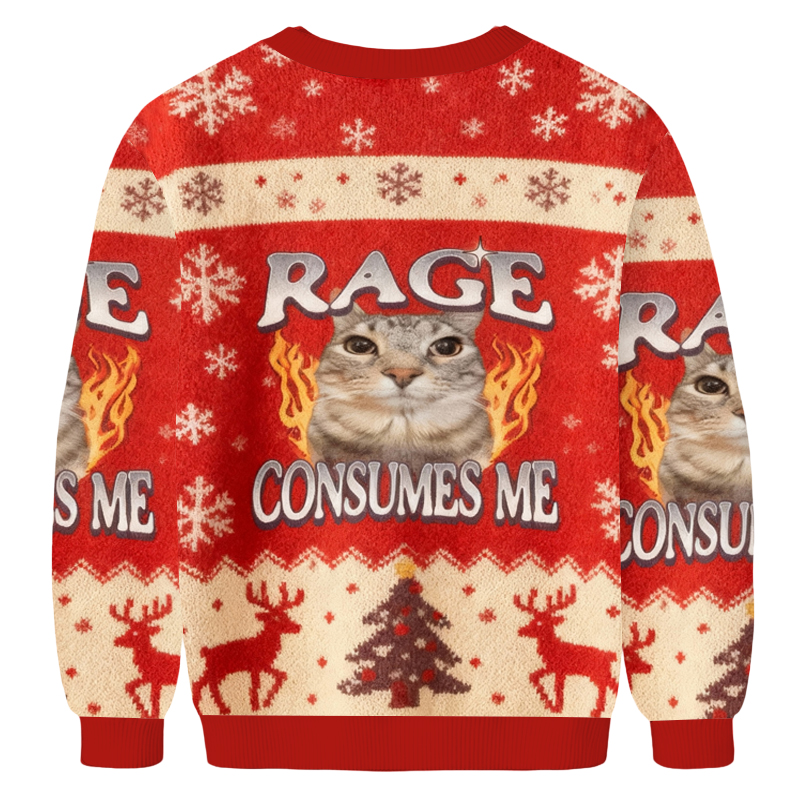 Baddiecat Rage Consumes Me Christmas Ugly Sweatshirt