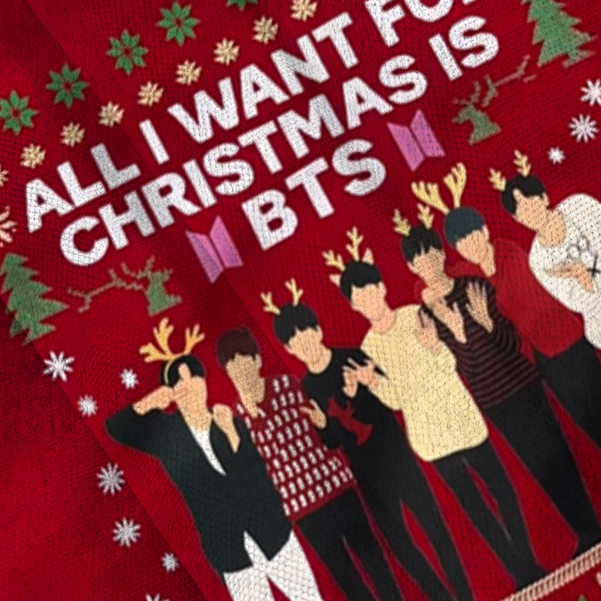 Baddiecat All I Want For Christmas Is BTS Christmas Ugly Sweatshirt