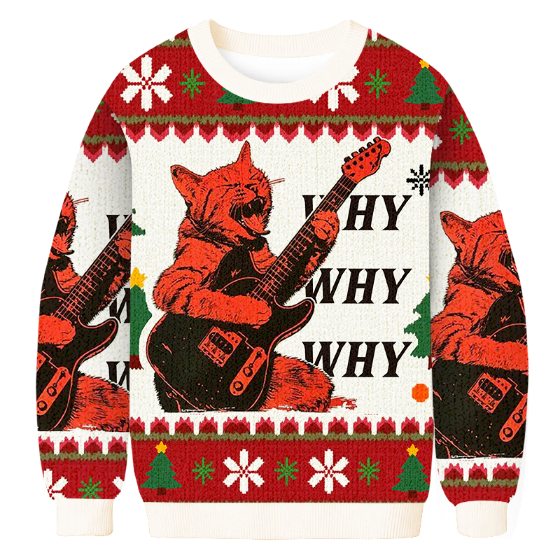 Tokyoviva Why Guitar Cat Christmas Ugly Sweatshirt