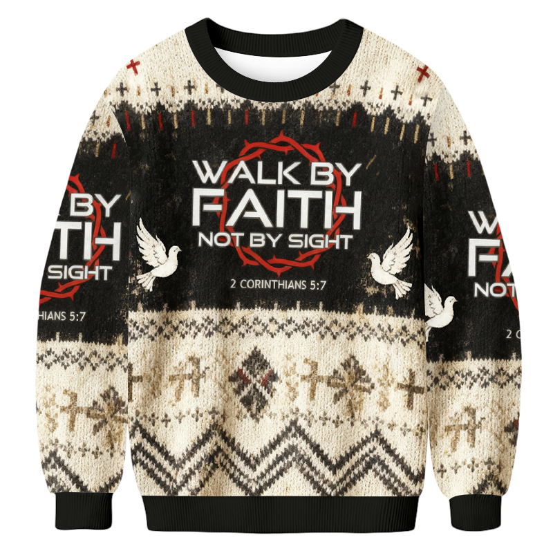 Tokyoviva Walk By Faith Christmas Ugly Sweatshirt