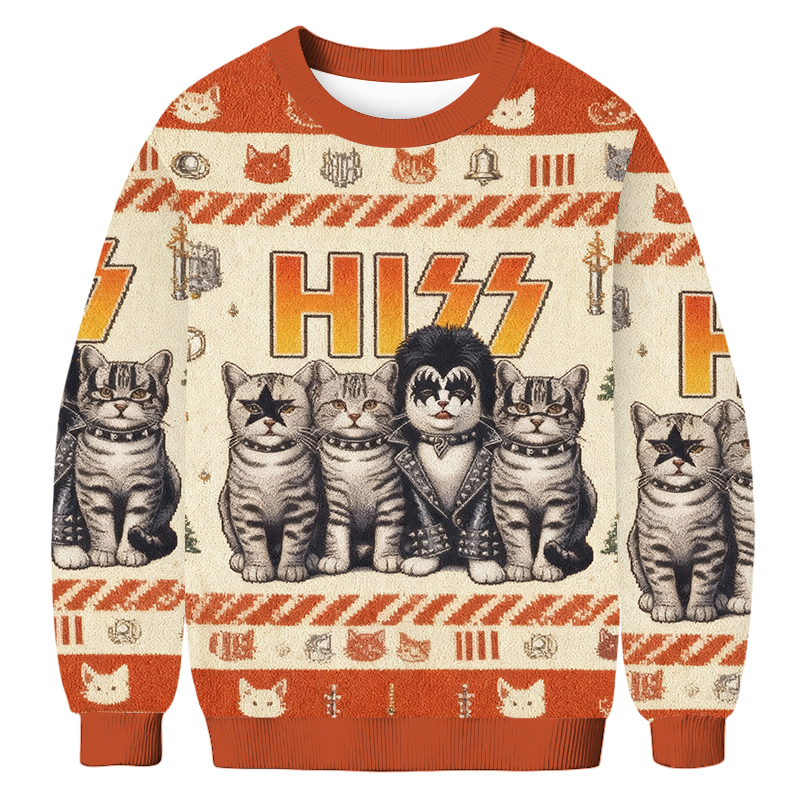 Baddiecat Cute Hiss Cats Rock Music Christmas Ugly Sweatshirt