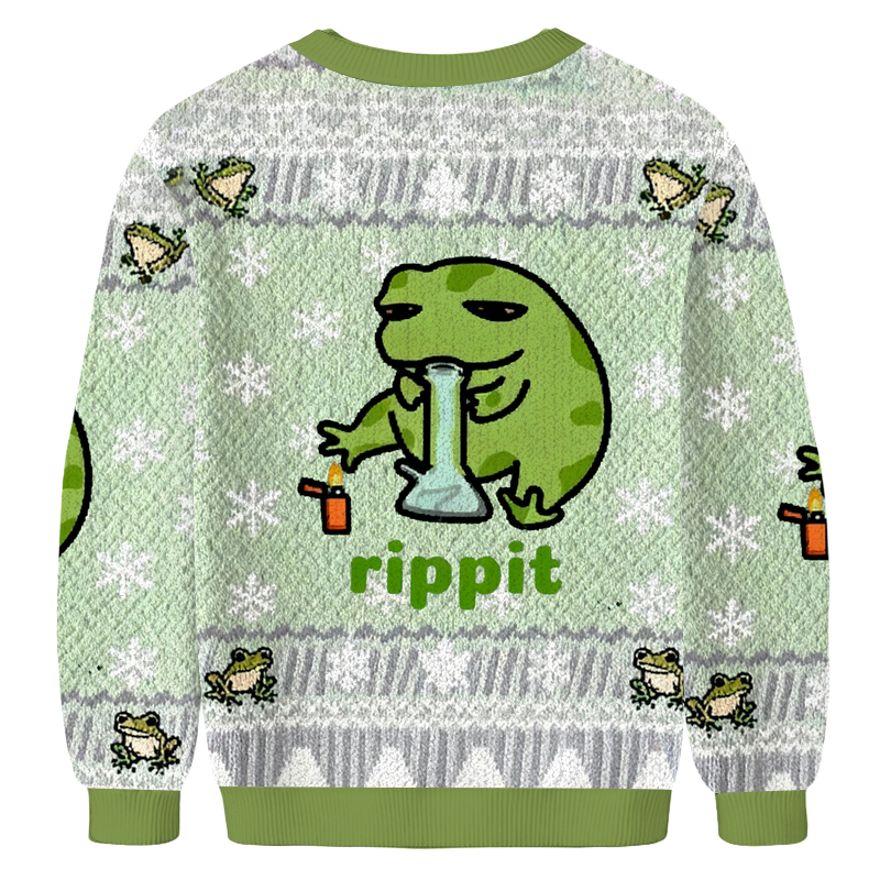 Baddiecat Rippit Frog Bong Christmas Ugly Sweatshirt