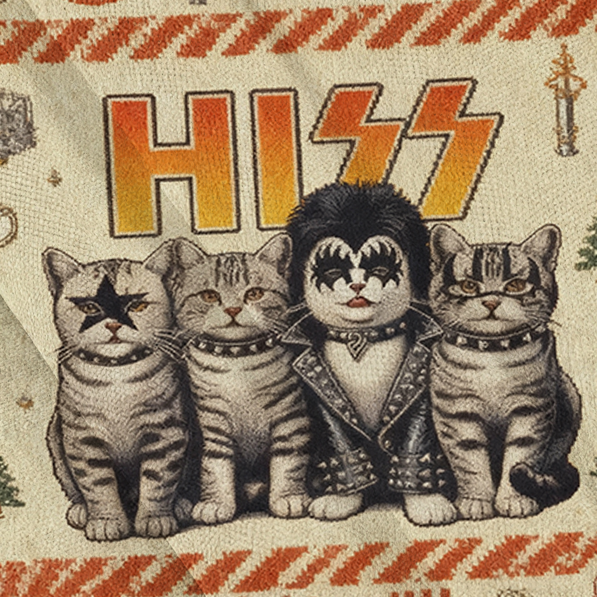 Baddiecat Cute Hiss Cats Rock Music Christmas Ugly Sweatshirt