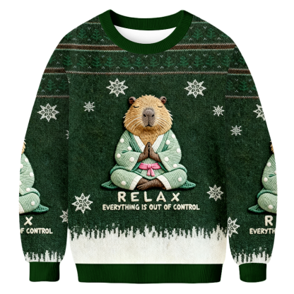 Baddiecat Capybara Meditation Relax Christmas Ugly Sweatshirt
