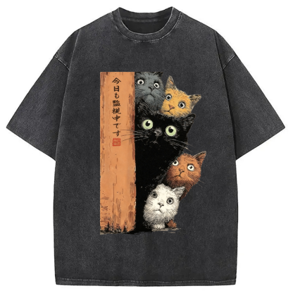 Cats Are Watching You Washed T-Shirt
