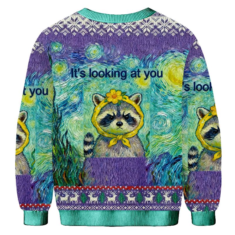 Baddiecat The Raccoon It's Looking At You Christmas Ugly Sweatshirt