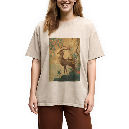 Graceful Japanese Deer Washed T-Shirt