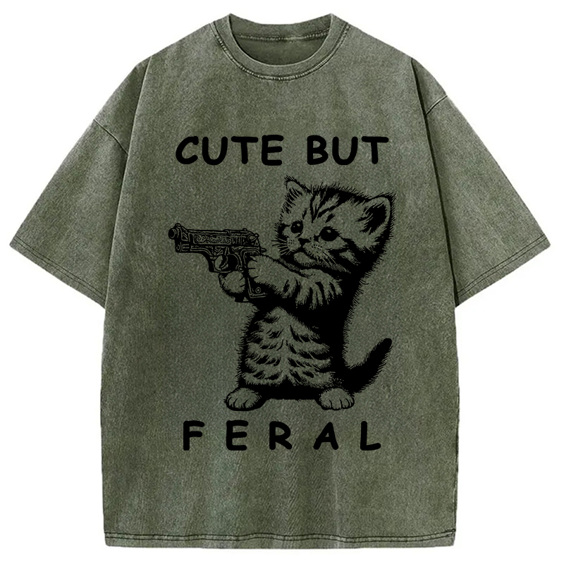 Ferocious Cat Washed T-Shirt