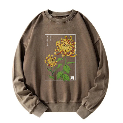 Retro Chrysanthemum Washed Sweatshirt