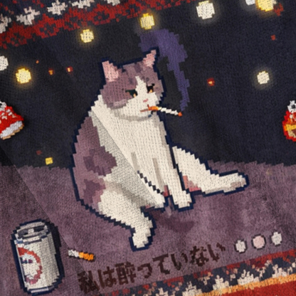 Baddiecat No Drunk Smoking Cat Funny Meme Christmas Ugly Sweatshirt