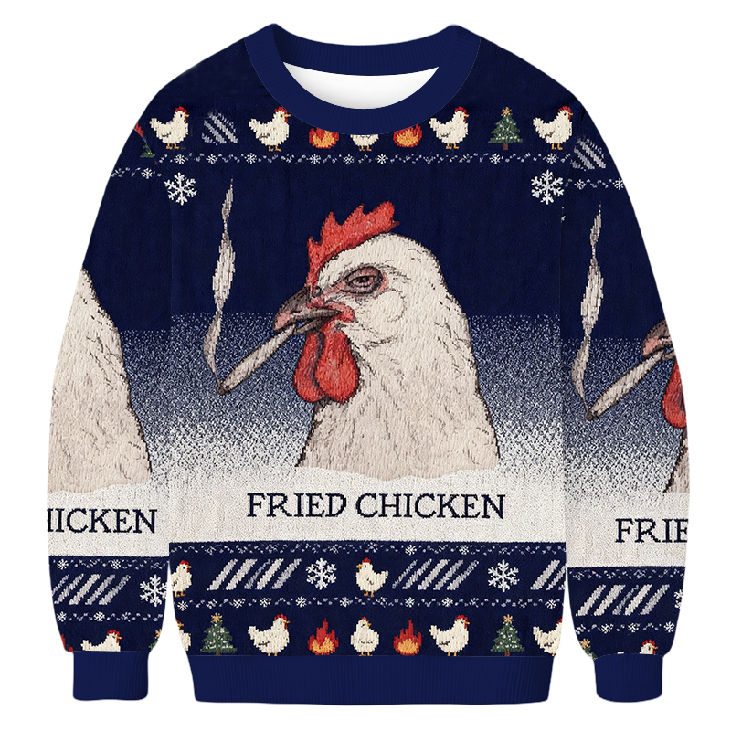 Baddiecat Fried Chicken Last Cigarette Christmas Ugly Sweatshirt