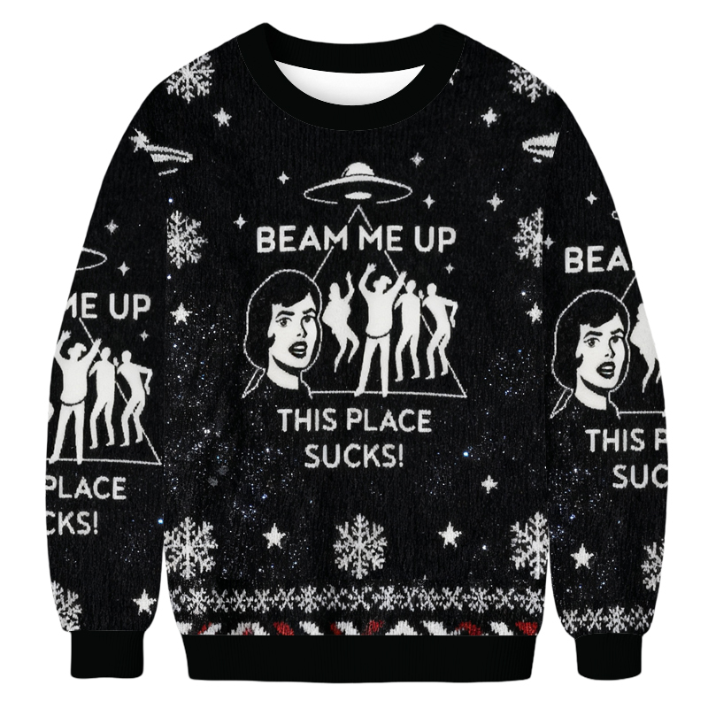 Tokyoviva Beam Me Up This Place Sucks Christmas Ugly Sweatshirt