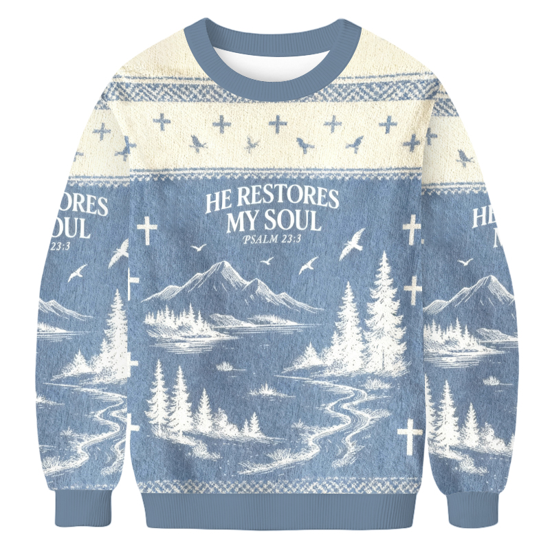 Baddiecat Christian He Restores My Soul Christmas Ugly Sweatshirt