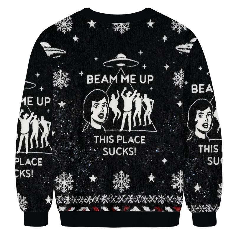 Baddiecat Beam Me Up This Place Sucks Christmas Ugly Sweatshirt
