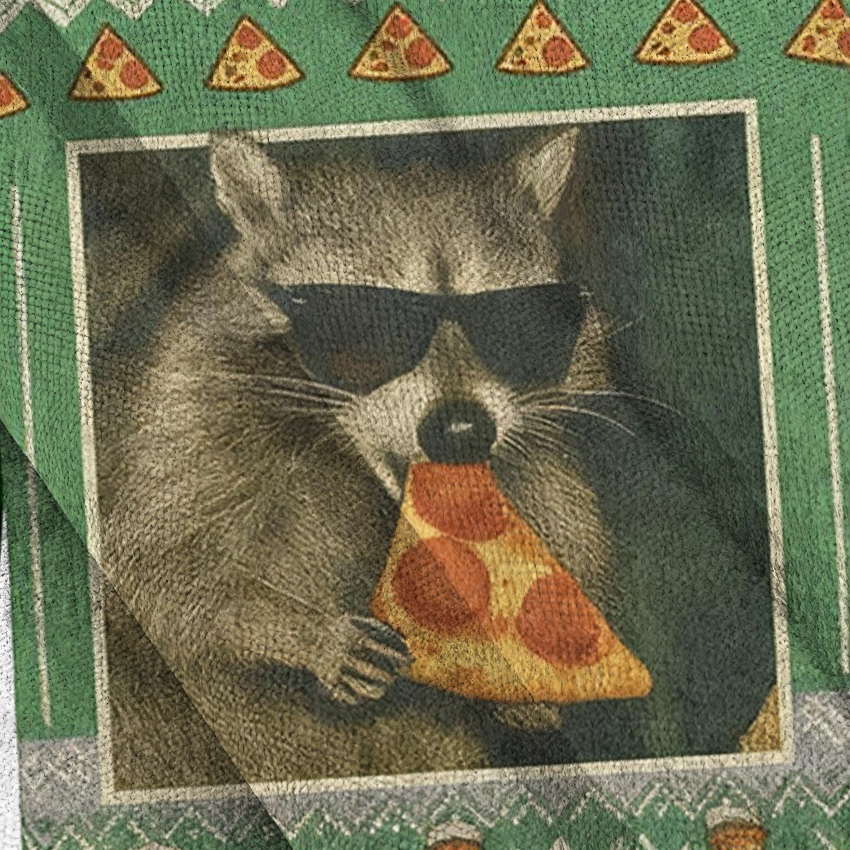 Baddiecat Raccoon Eating Pizza Christmas Ugly Sweatshirt