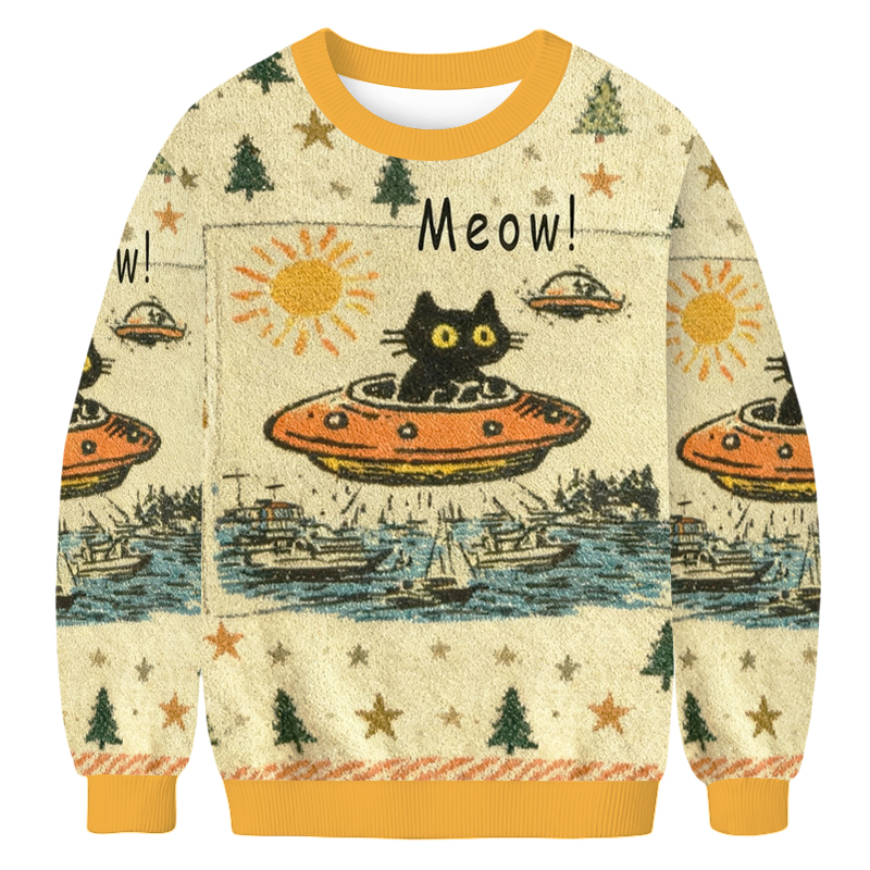 Baddiecat Retro Cat Meow Meme Christmas Ugly Sweatshirt