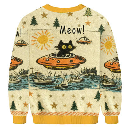 Baddiecat Retro Cat Meow Meme Christmas Ugly Sweatshirt