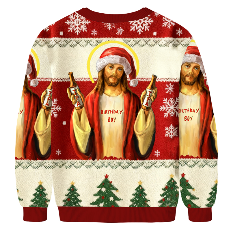 Baddiecat Jesus Wearing A Santa Hat And IPA Christmas Ugly Sweatshirt