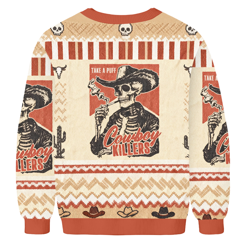 Baddiecat Western Smoking Skeleton Ugly Sweatshirt