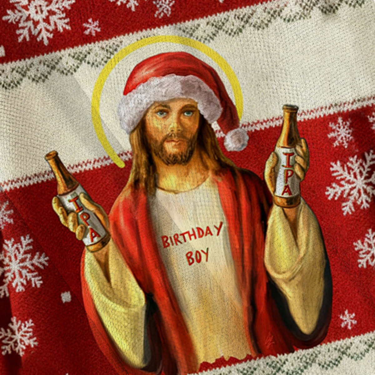 Baddiecat Jesus Wearing A Santa Hat And IPA Christmas Ugly Sweatshirt