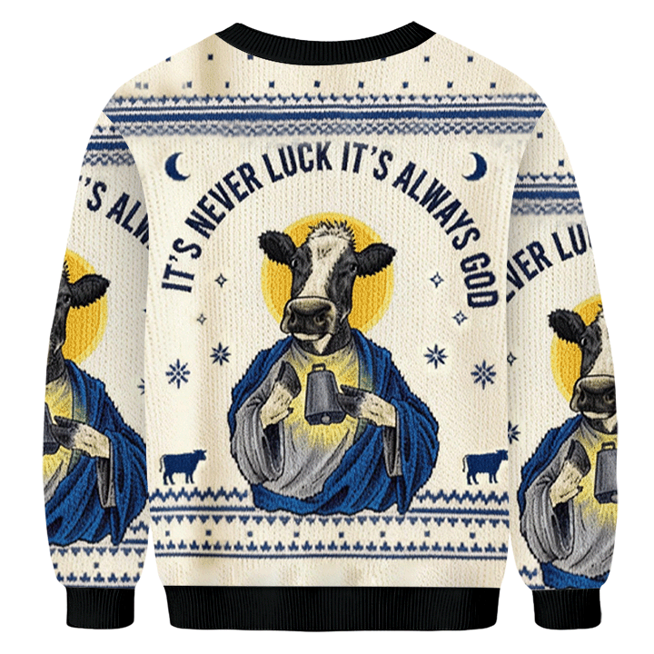 Baddiecat The Cow It's Never Luck It's Always God Donut Ugly Sweatshirt