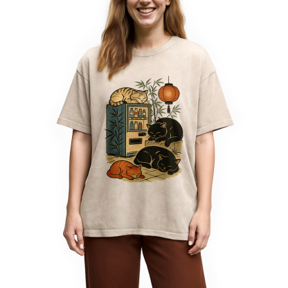 Japanese Vending Machine Cat Washed T-Shirt