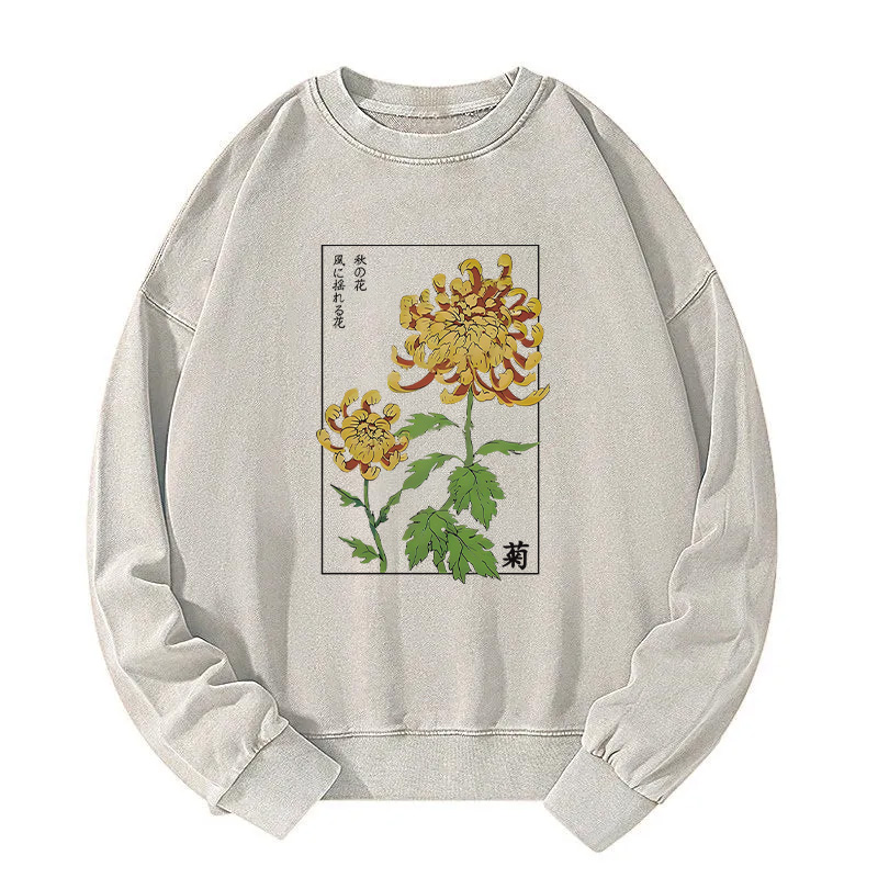 Retro Chrysanthemum Washed Sweatshirt