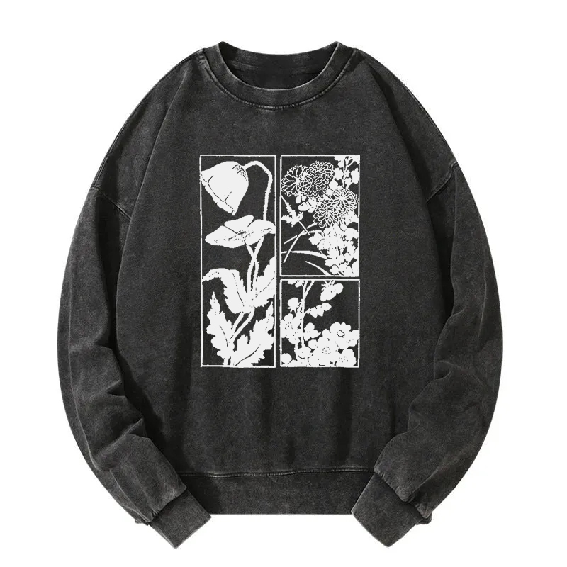 Woodcut Flowers Washed Sweatshirt