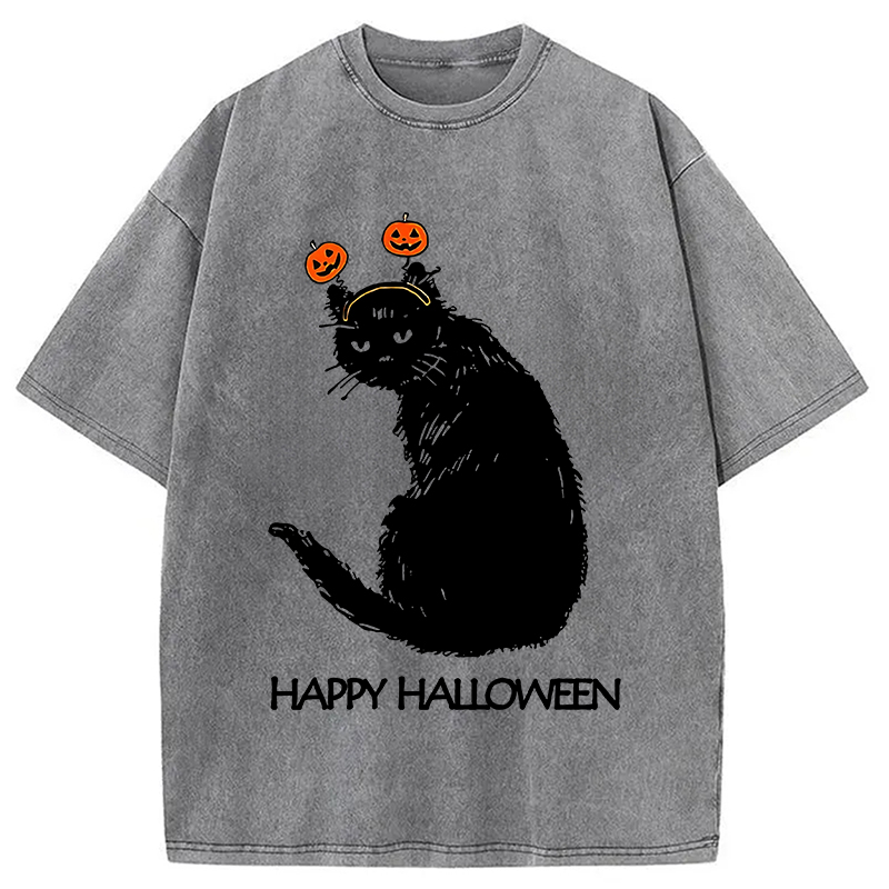 Halloween Cat Japanese Washed T-Shirt