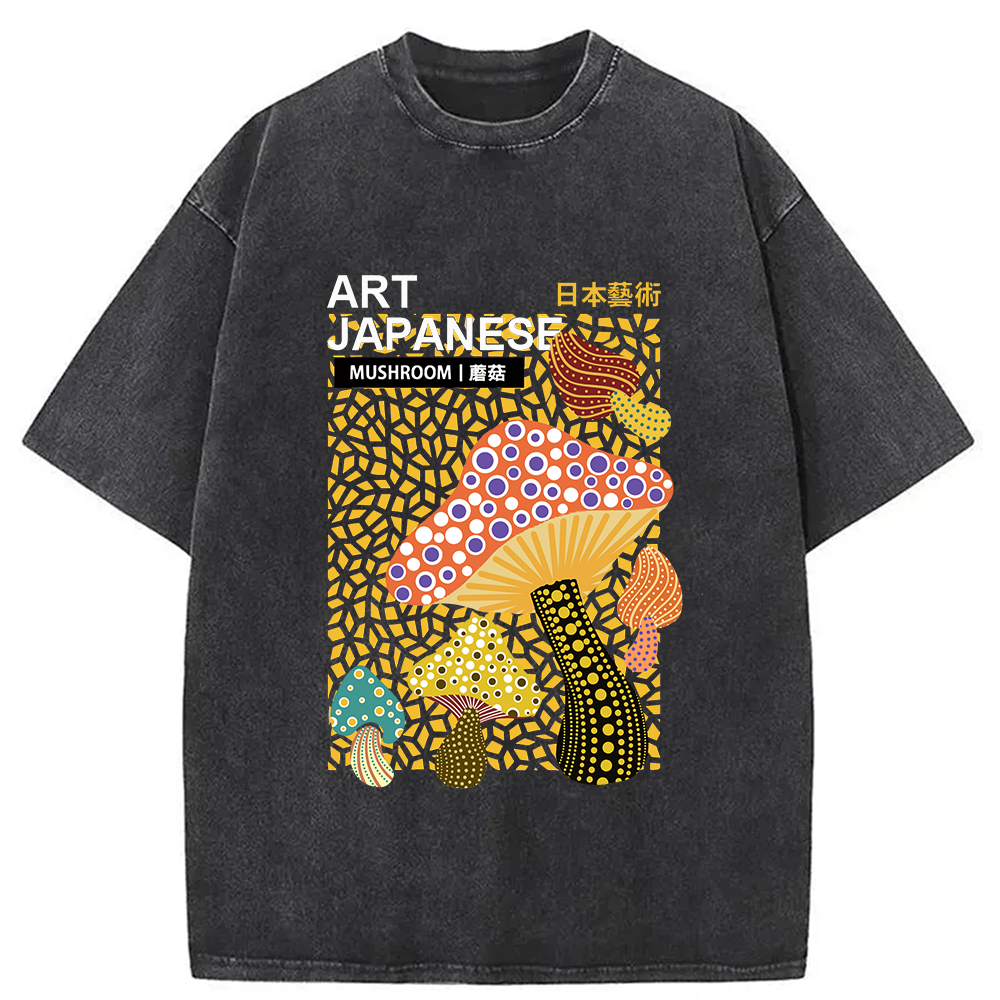 Colorful Mushroom Japanese Art Washed T-Shirt
