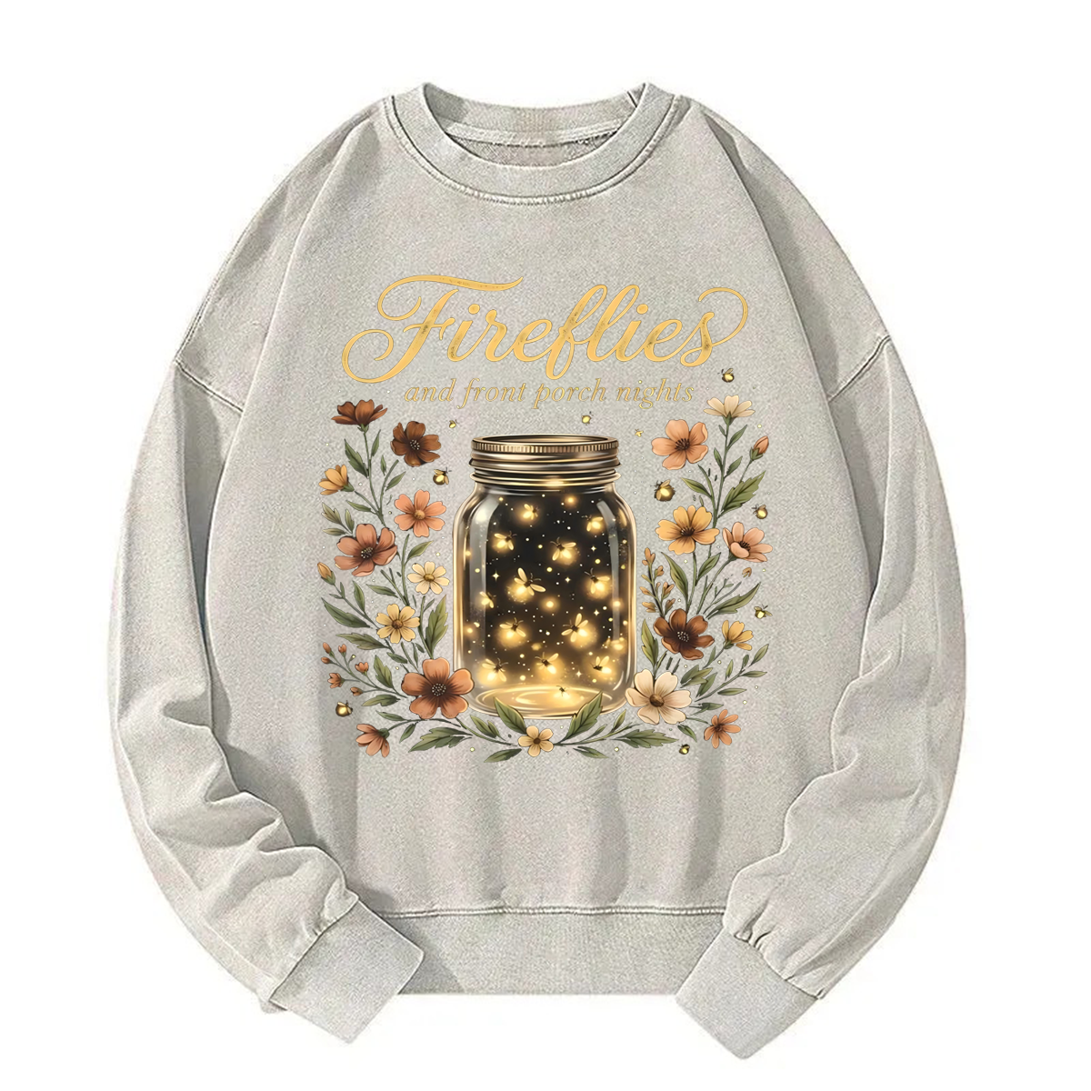 Tokyoviva Golden Fireflies In Mason Jar Washed Sweatshirt