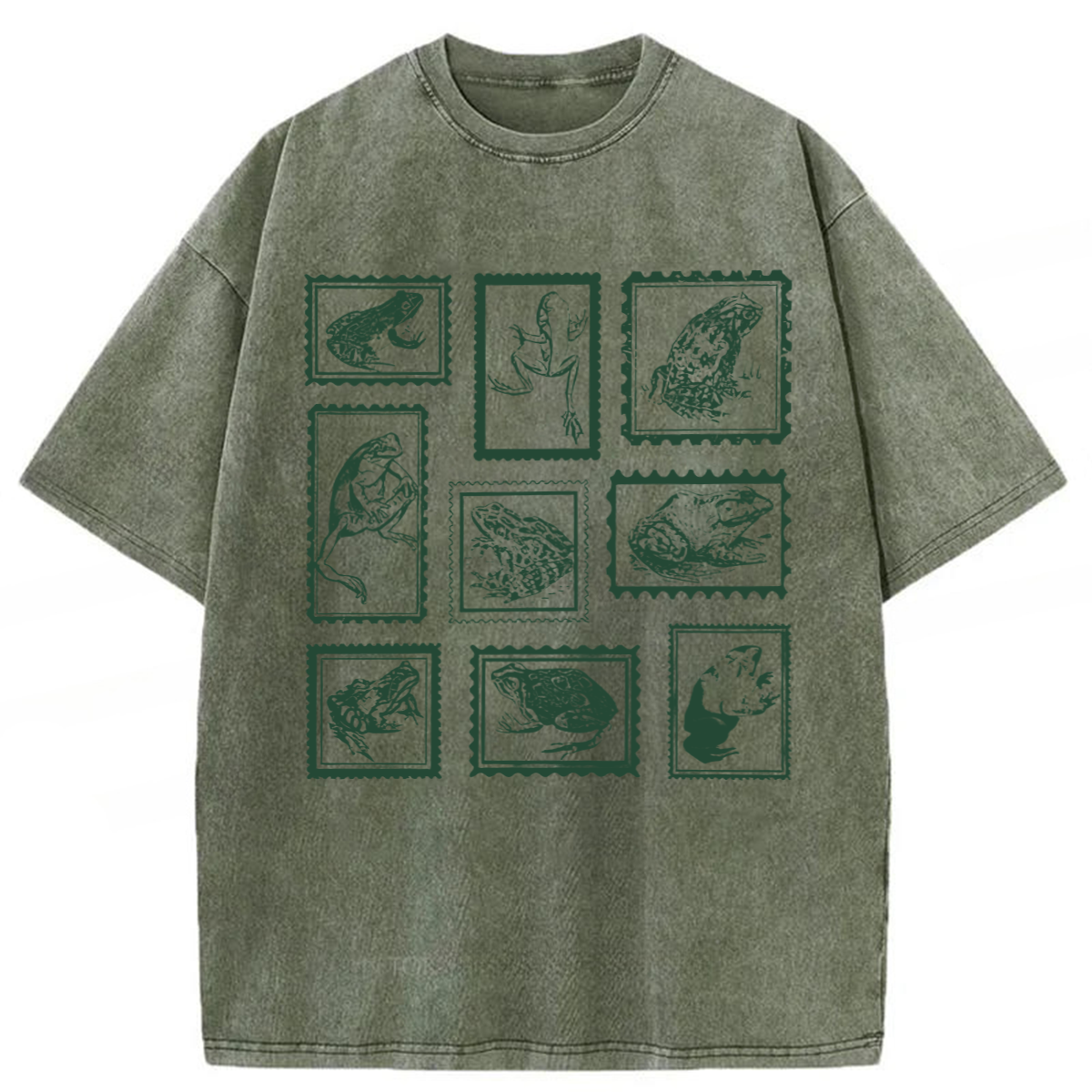 Tokyoviva Retro Frogs Stamp Washed T-shirt