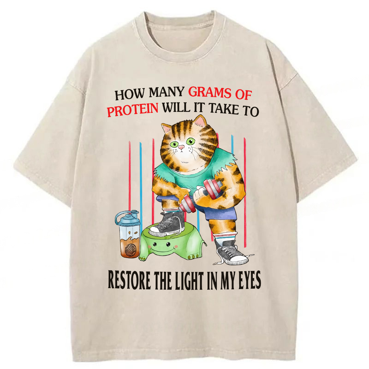 Tokyoviva Funny Gym Cat Washed T-shirt