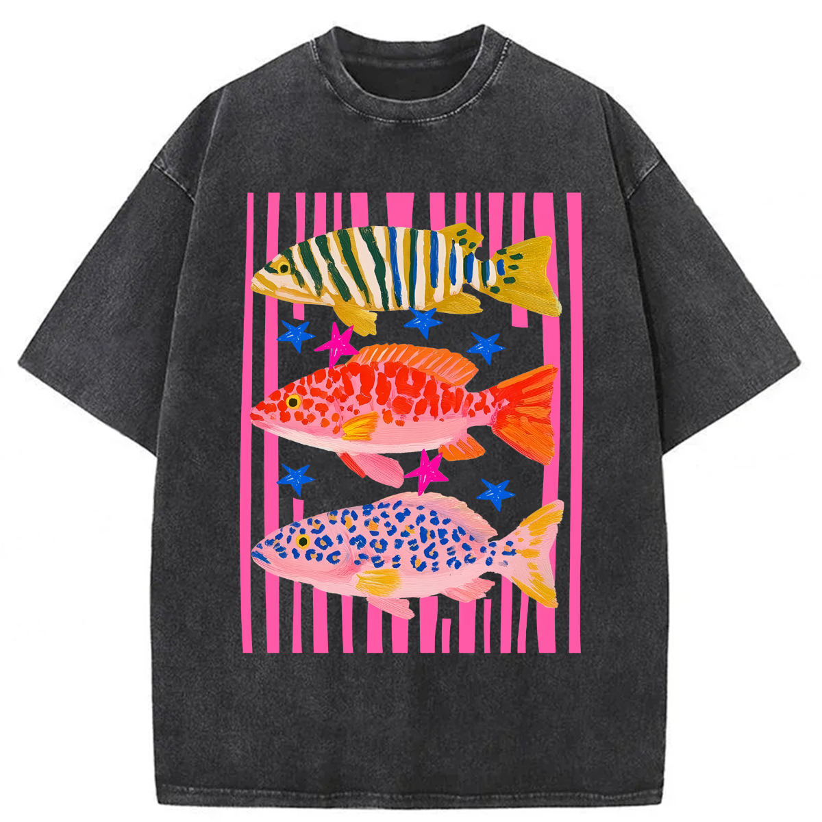 Tokyoviva Summer Preppy Fish Washed T-shirt