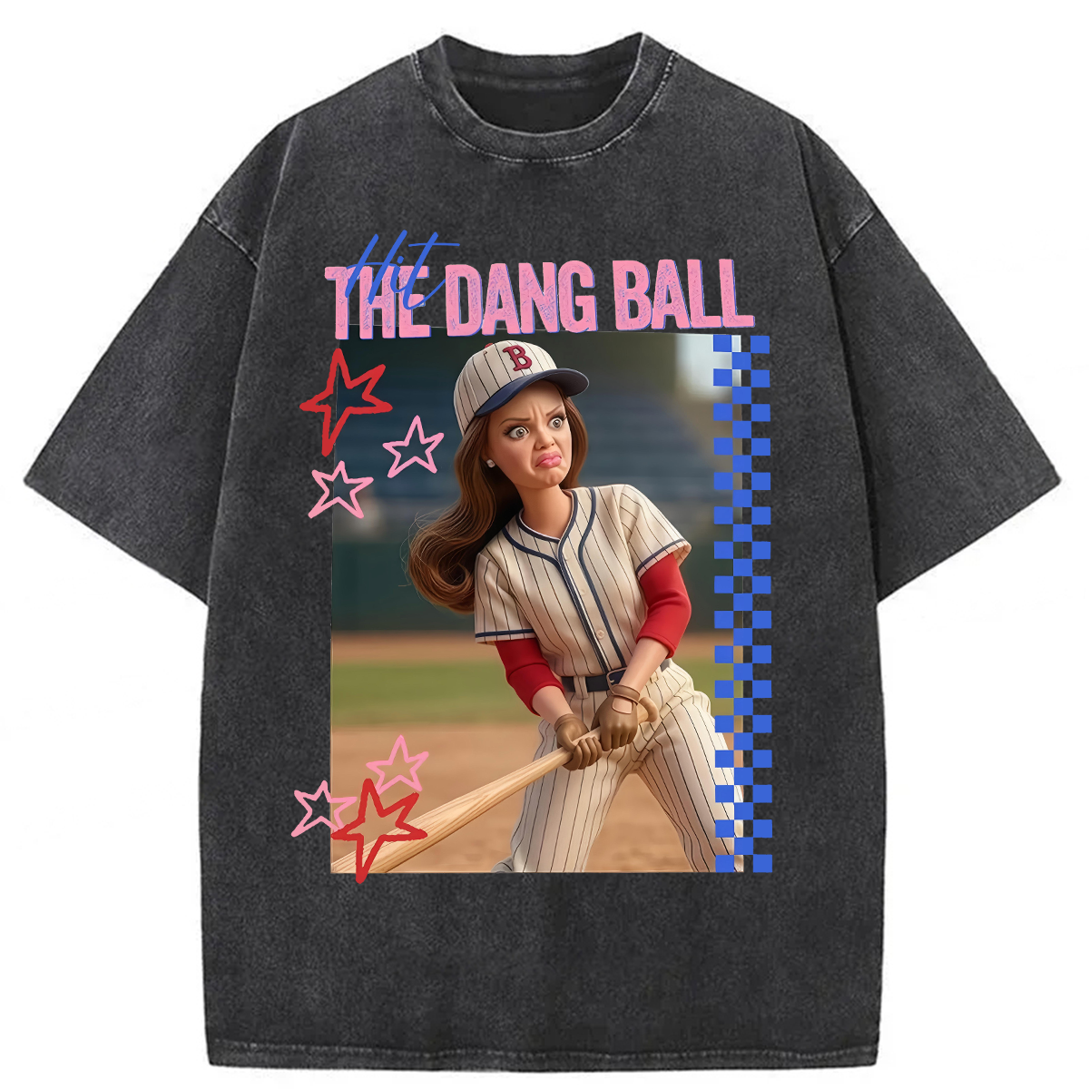 Tokyoviva Hit The Dang Ball Baseball Doll Face Meme Washed T-shirt