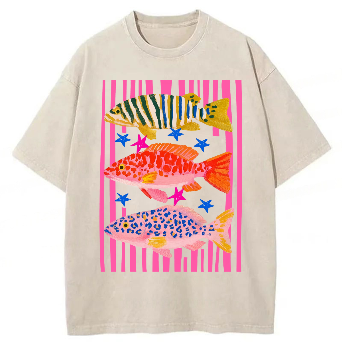 Tokyoviva Summer Preppy Fish Washed T-shirt