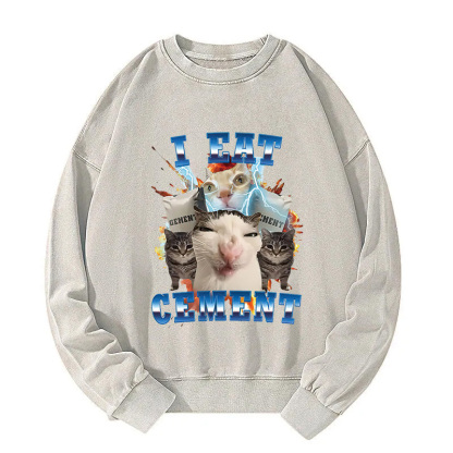 I Eat Cement Funny Cat Meme Washed Sweatshirt