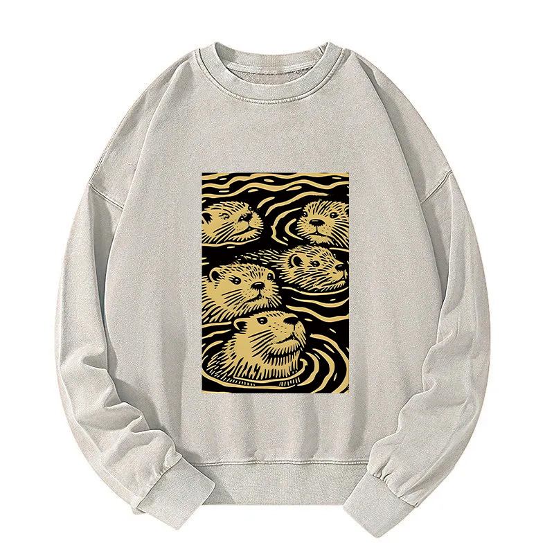 Woodcut Otter Washed Sweatshirt