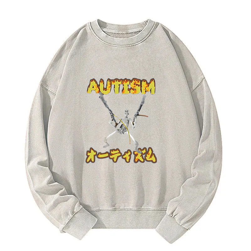 Autism Funny Skeleton Washed Sweatshirt