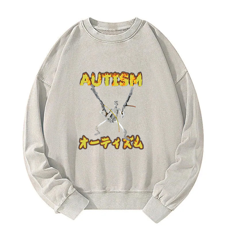 Autism Funny Skeleton Washed Sweatshirt