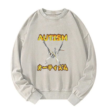 Autism Funny Skeleton Washed Sweatshirt